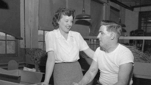 AMI employees working on a part for Model B (1948-1949)