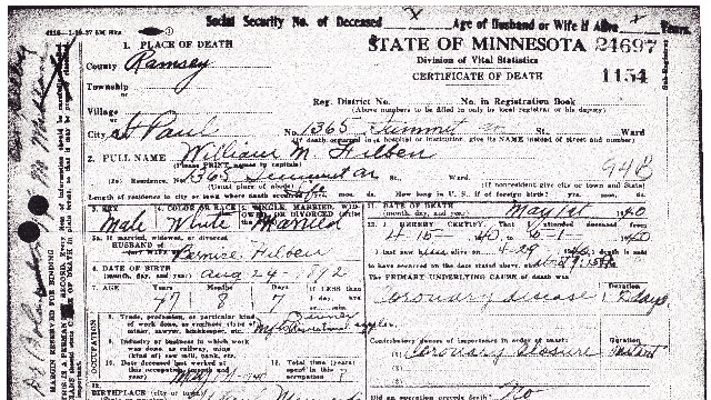 William Filben Death Certificate