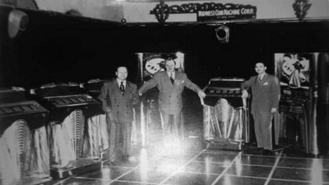 Windcrest Coin Machine Corp. showing several Maestro jukeboxes and a Mirrocle speakers
